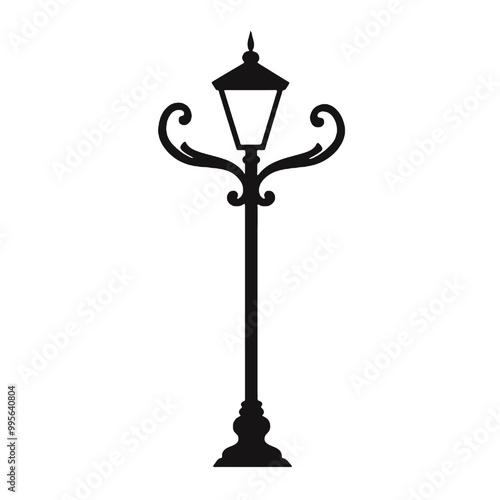 wrought iron street lamp silhouette vector illustration transparent background