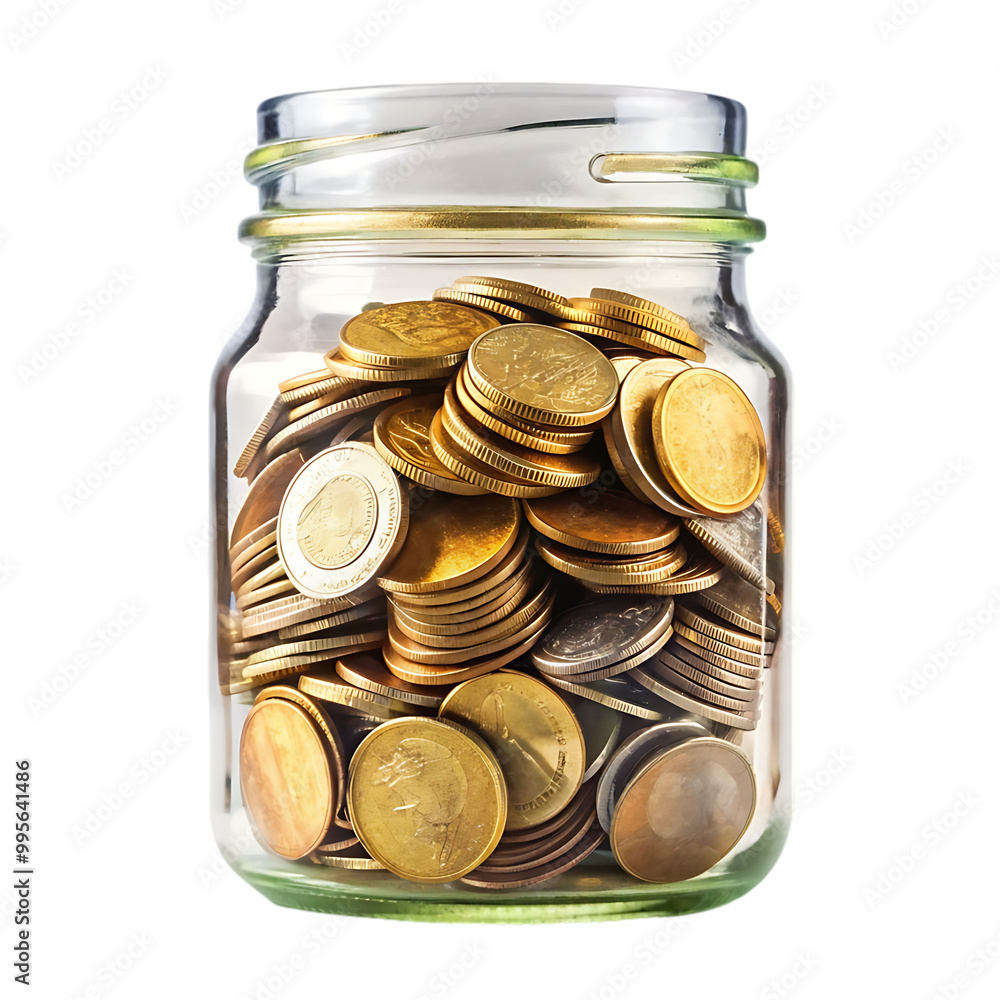 Close-up of coins inside glass container Close-up of coins inside glass container