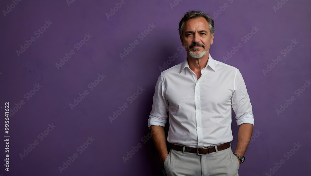 Fototapeta premium Confident Mature Man: Portrait of a successful businessman against a rich purple background