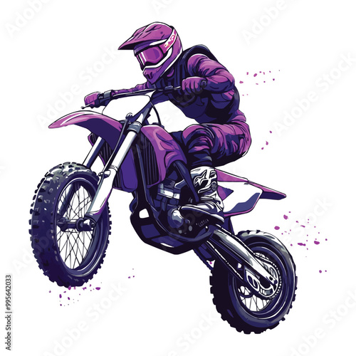 Vector purple dirt bike with one rider in the air