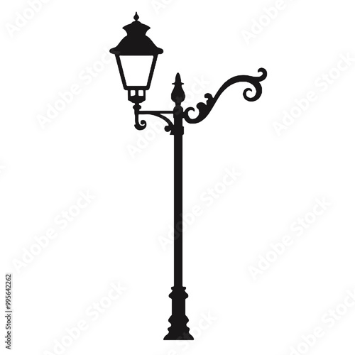 Flourish street lamp - silhouette vector illustration transparent background