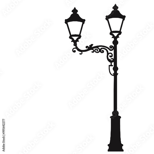 Flourish street lamp - silhouette vector illustration transparent background