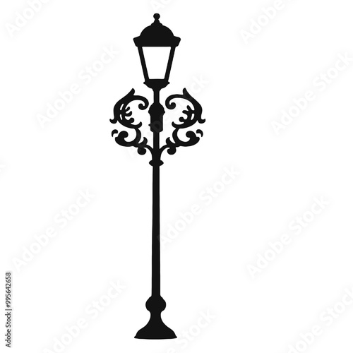 Flourish street lamp - silhouette vector illustration transparent background