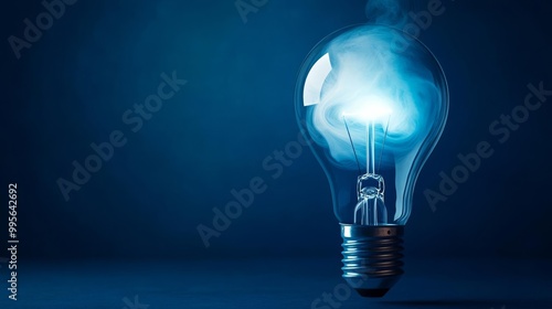 Electric light bulb with a swirling mist inside, glowing faintly under ambient moonlight, representing mysterious and intangible thoughts