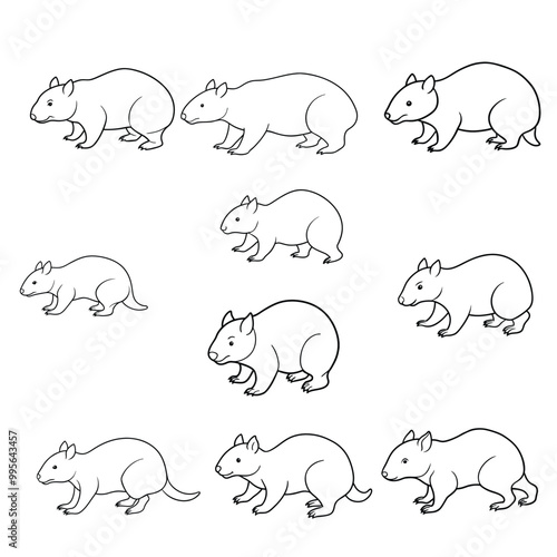 Wombat Running Line Art Vector 