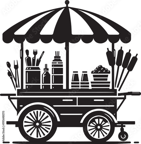 Street food cart silhouette vector illustration isolated on a white background