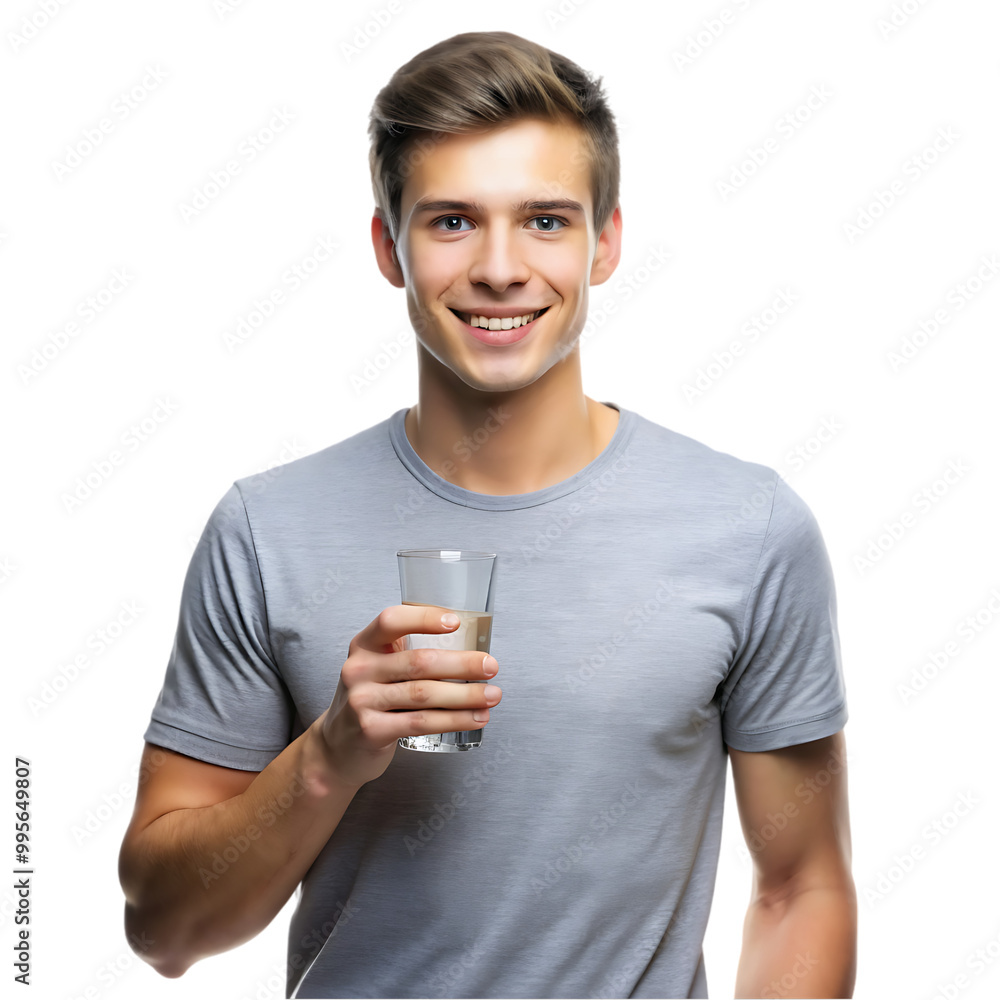 Waist up shot of smiling cheerful handsome guy holds paper takeaway coffee enjoys spare time with friend drinks aromatic beverage wears white mock up t shirt models against Waist up shot of smiling cheerful handsome guy holds paper takeaway coffee enjoys spare time with friend drinks aromatic beverage wears white mock up t shirt models against