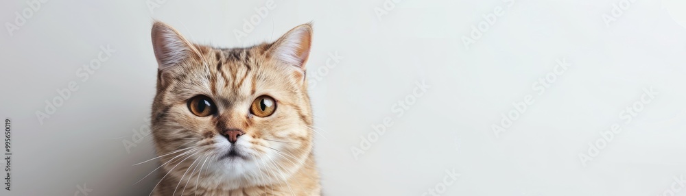 A close-up of a curious orange tabby cat with expressive eyes against a plain background. A close-up of a curious orange tabby cat with expressive eyes against a plain background.