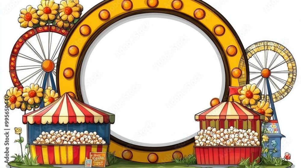 Carnival Frame with Ferris Wheel and Popcorn Stands Carnival Frame with Ferris Wheel and Popcorn Stands