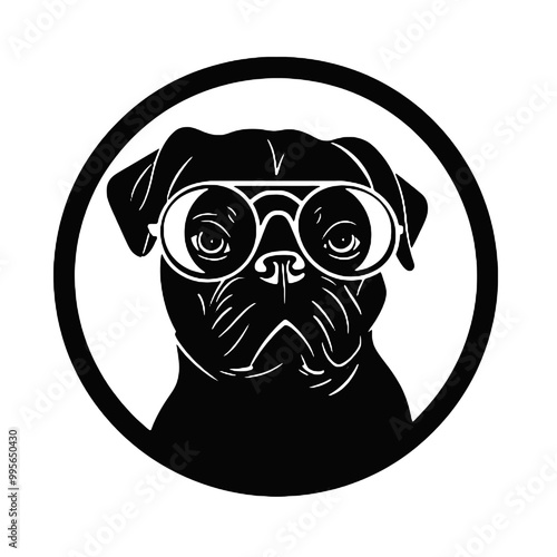 cute funny pug wearing sunglasses illustration, cool pug sketch