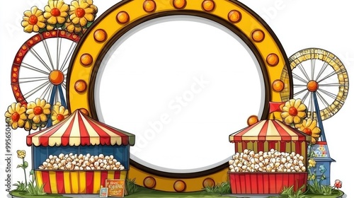 Carnival Frame with Ferris Wheel and Popcorn Stands