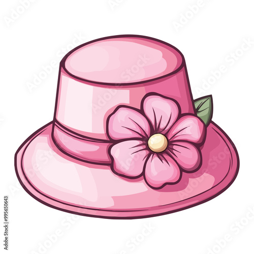  A simple cartoon hat with a purple color and a flower on the brim