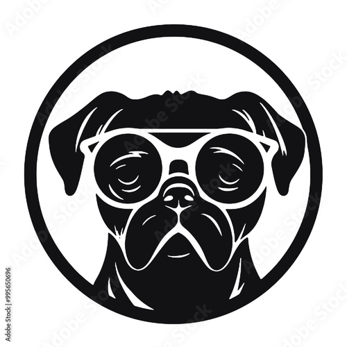 cute funny pug wearing sunglasses illustration, cool pug sketch