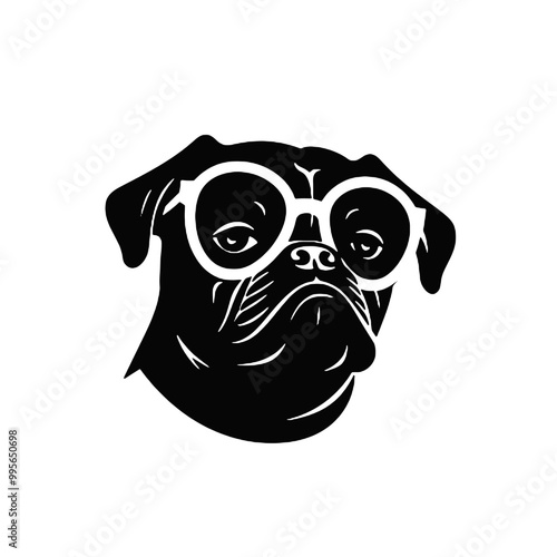 cute funny pug wearing sunglasses illustration, cool pug sketch