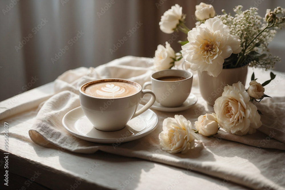 cup of coffee with cookies and flowers cup of coffee with cookies and flowers