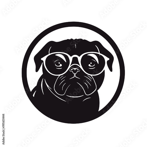 cute funny pug wearing sunglasses illustration, cool pug sketch