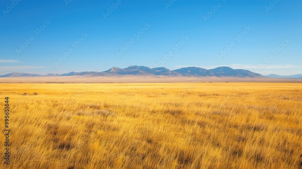 The vast open plains are adorned with golden grass swaying gently in the wind, beneath a clear blue sky that stretches towards a distant mountain range. The vast open plains are adorned with golden grass swaying gently in the wind, beneath a clear blue sky that stretches towards a distant mountain range.