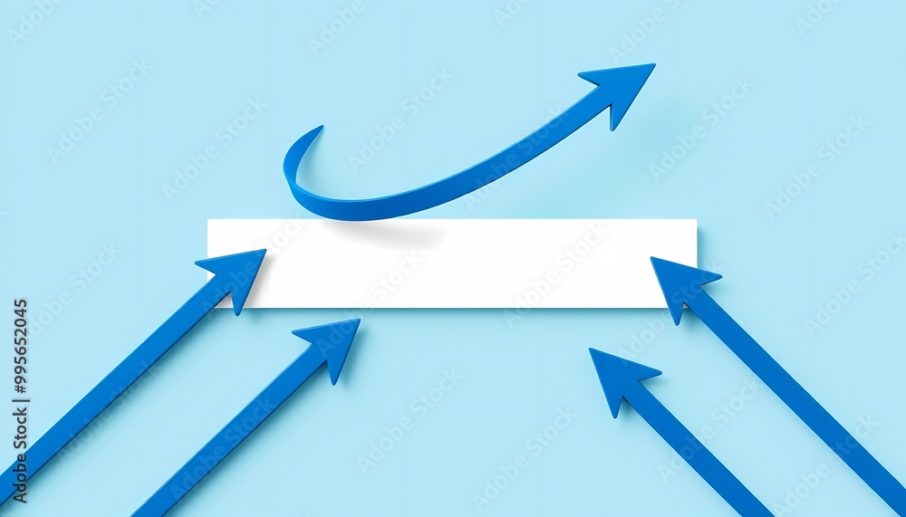 Artistic Illustration of Blue Arrows Looping Over White Barrier - Creative Problem-Solving Artistic Illustration of Blue Arrows Looping Over White Barrier - Creative Problem-Solving