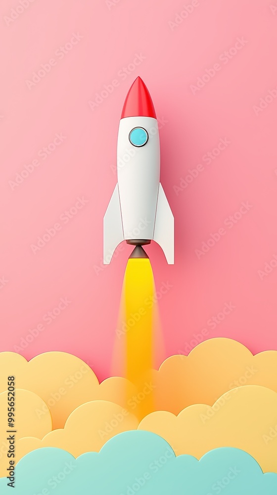 A rocket launching from a base of interconnected puzzle pieces, under a calm pastel gradient sky, peaceful, minimalistic. Realistic, top view, leaving room for text. A rocket launching from a base of interconnected puzzle pieces, under a calm pastel gradient sky, peaceful, minimalistic. Realistic, top view, leaving room for text.