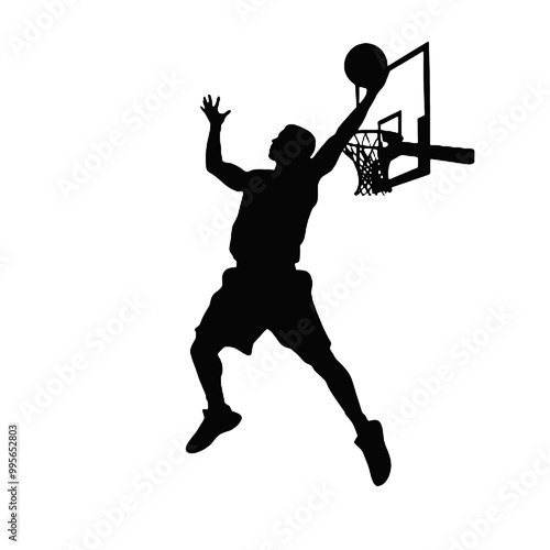 silhouette illustration of a basketball player performing a slam dunk