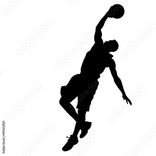 silhouette illustration of a basketball player performing a slam dunk