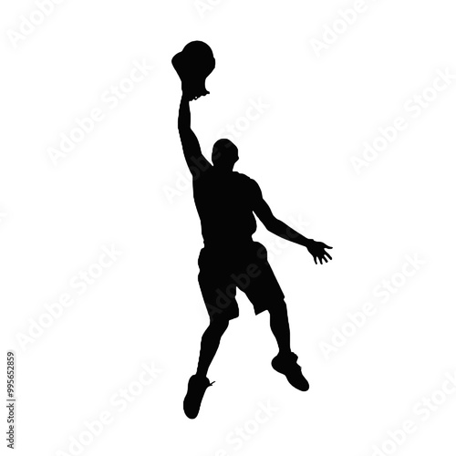 silhouette illustration of a basketball player performing a slam dunk