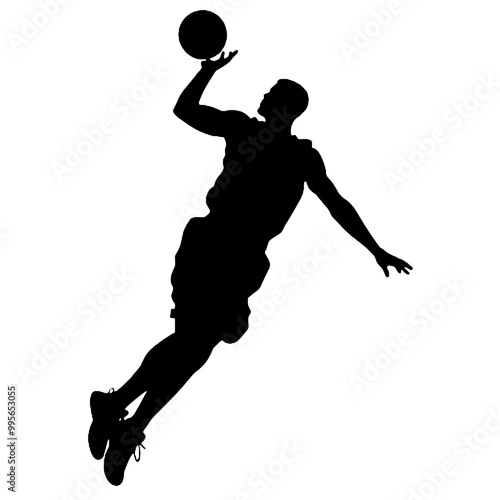 silhouette illustration of a basketball player performing a slam dunk