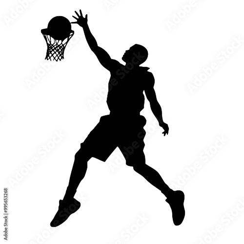 silhouette illustration of a basketball player performing a slam dunk