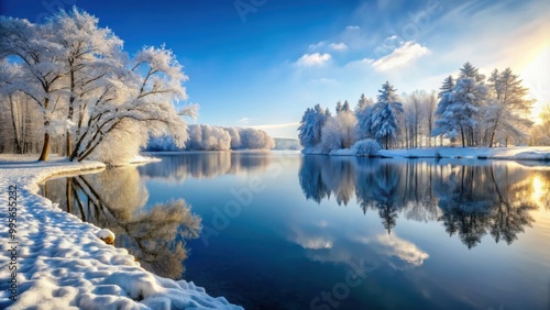 Beautiful winter landscape with a snowy lake , snow, winter, landscape, scenic, tranquil, serene, frozen, cold, nature, outdoor, beauty