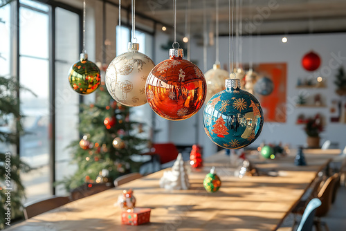 Artistic Open Office with Handmade Christmas Decorations 