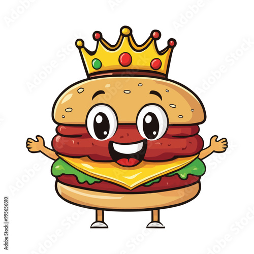 Cartoon character hamburger with a crown