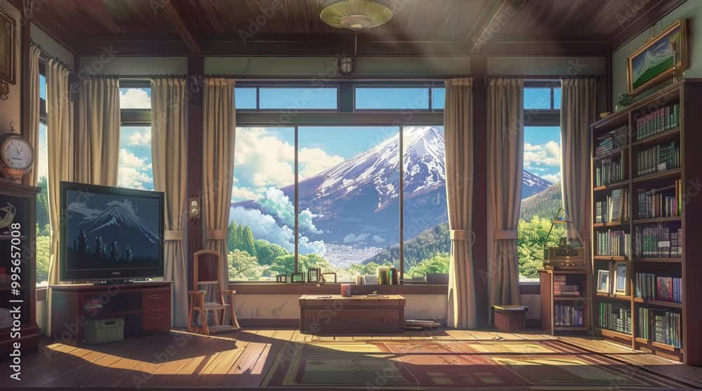 Charming cozy room featuring a window that opens to a breathtaking mountain landscape, inviting tranquility and warmth
Seamless looping 4k time-lapse virtual video animation Generated AI Charming cozy room featuring a window that opens to a breathtaking mountain landscape, inviting tranquility and warmth
Seamless looping 4k time-lapse virtual video animation Generated AI