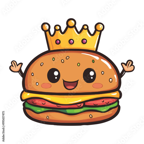 Cartoon character hamburger with a crown