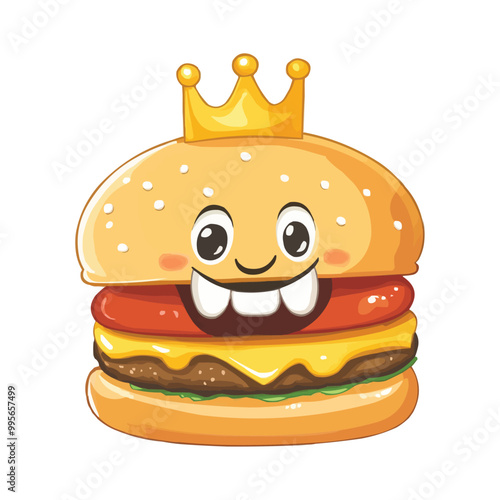 Cartoon character hamburger with a crown