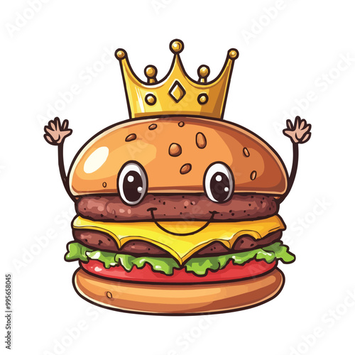 Cartoon character hamburger with a crown