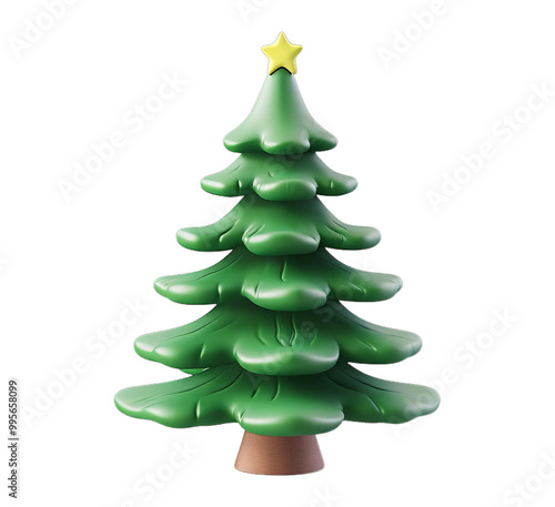3D Christmas Tree with star on png transparent background