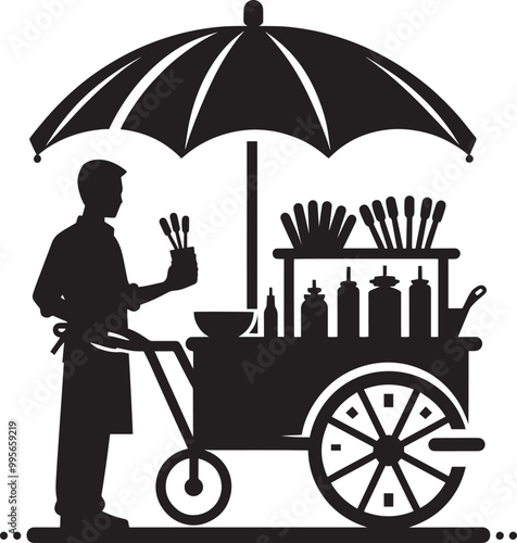 Street food cart silhouette vector illustration isolated on a white background