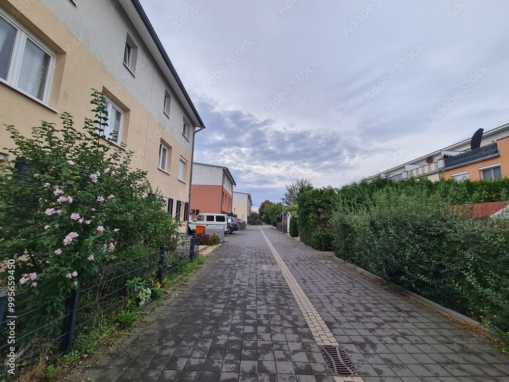 Fototapeta premium eine Strasse in einem Wohngebiet in Berlin Lichterfelde