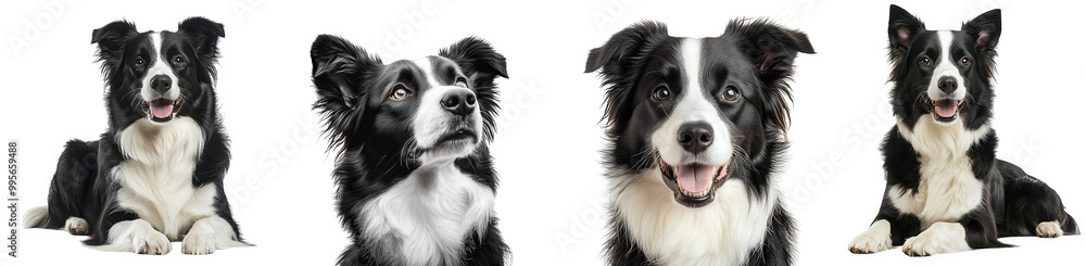 Four adorable border collies showcasing different expressions transparent background Four adorable border collies showcasing different expressions transparent background