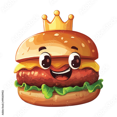 Cartoon character hamburger with a crown
