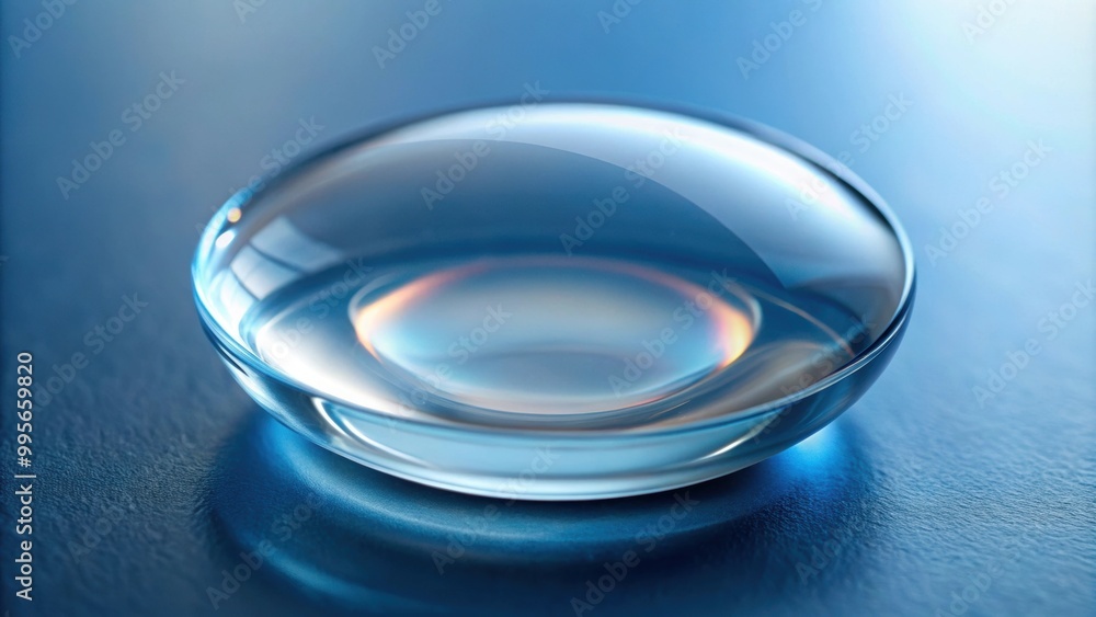 Close-up of a clear intraocular lens used in cataract surgery, eye, surgery, healthcare, medical, vision, lens Close-up of a clear intraocular lens used in cataract surgery, eye, surgery, healthcare, medical, vision, lens