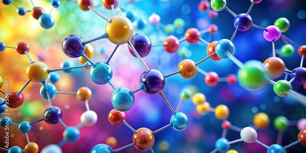 Science background with colorful molecules and atoms in a abstract backdrop, molecules, atoms Science background with colorful molecules and atoms in a abstract backdrop, molecules, atoms