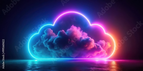 Abstract neon lit cloud in render, neon, cloud, abstract,render, illuminated, glowing, vibrant, digital, futuristic