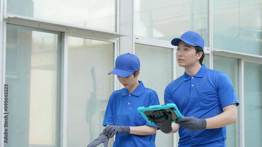 建物を確認する作業員 建物を確認する作業員