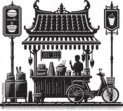 Street food cart silhouette vector illustration isolated on a white background