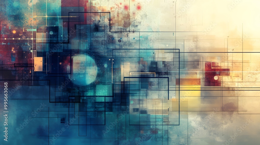 Abstract tech grid with modern elements on a muted backdrop Abstract tech grid with modern elements on a muted backdrop