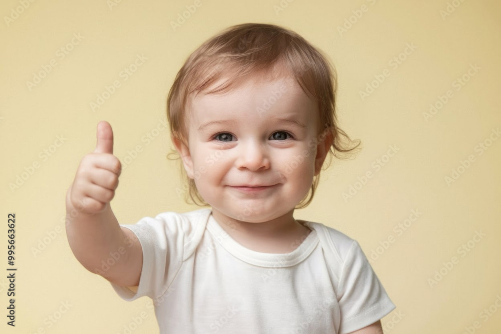 Happy little boy giving a thumbs up. Isolated on yeallow background Happy little boy giving a thumbs up. Isolated on yeallow background