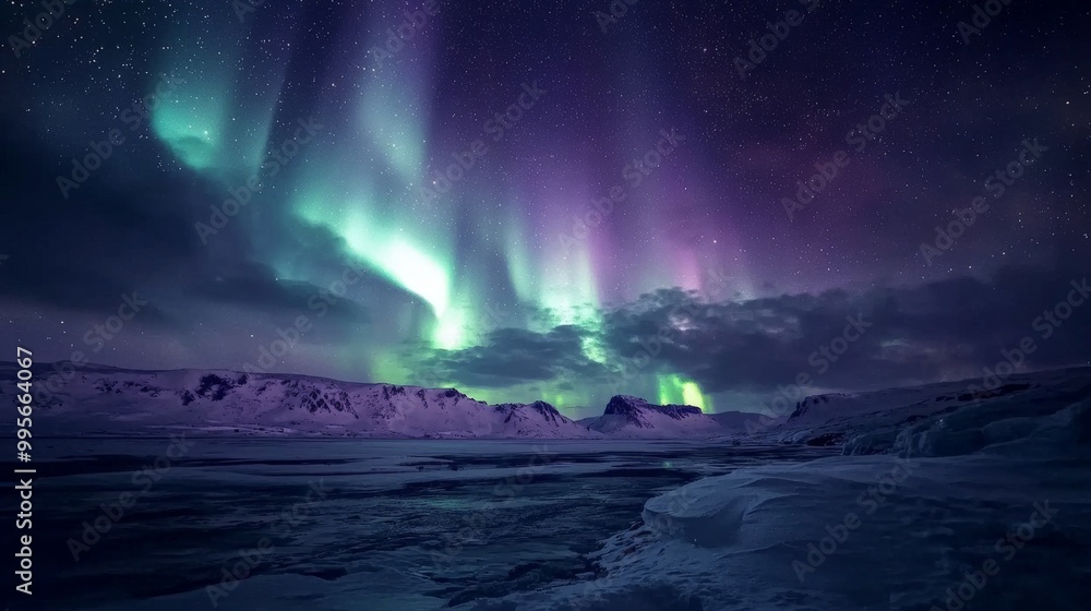 Naklejka premium Stunning Aurora Borealis Dancing in Night Sky