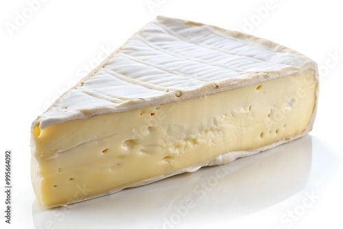 piece of Brie Cheese on white photo