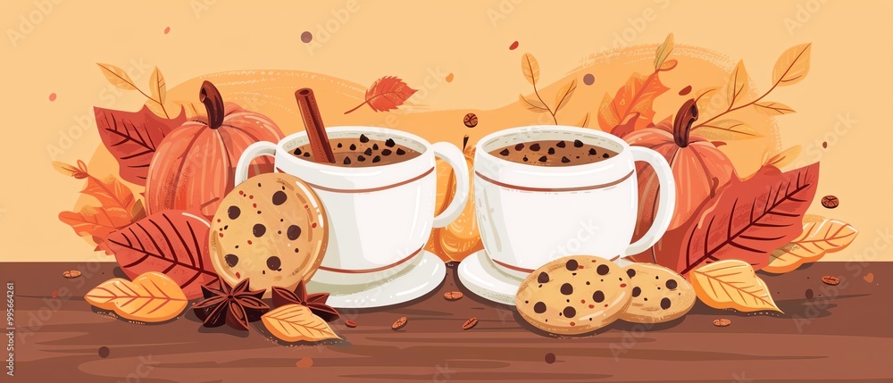 Autumn treats, hot cocoa and cookies, flat design illustration Autumn treats, hot cocoa and cookies, flat design illustration
